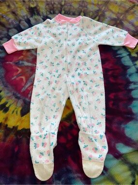 🌸 2 VTG 90s Baby Onesies Mervyns Floral Footie Pajama Outfit Set